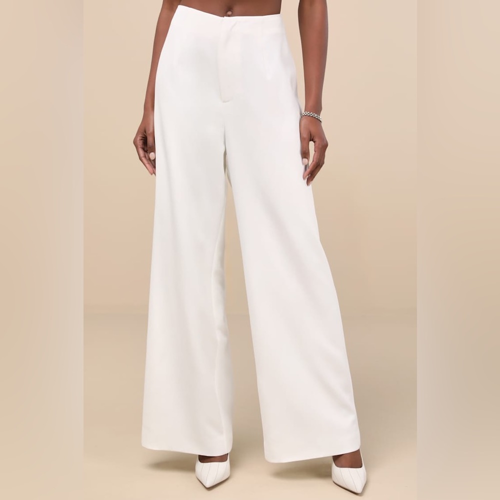Lulu's White High-Waist Wide Leg Pants
